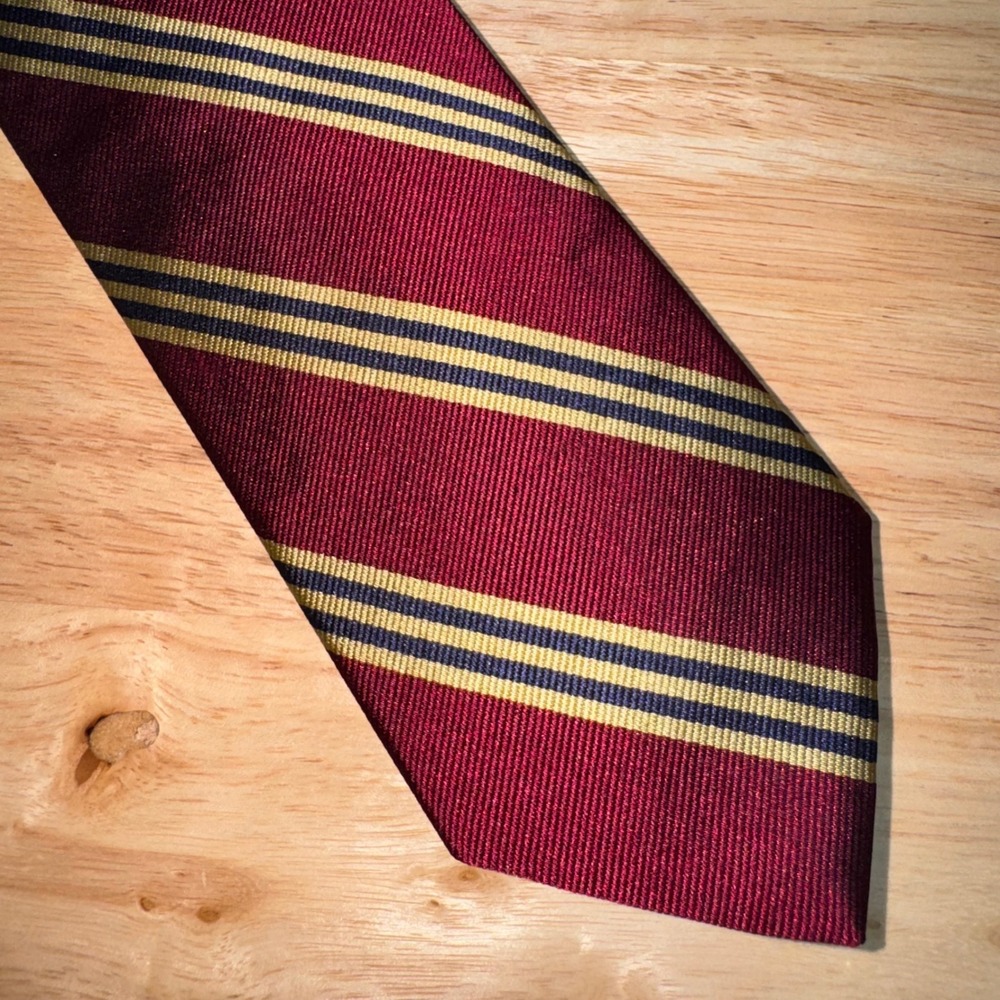 Brooks Brothers 346 Mens Silk Repp Stripe Tie Burgundy Navy Gold Made in USA